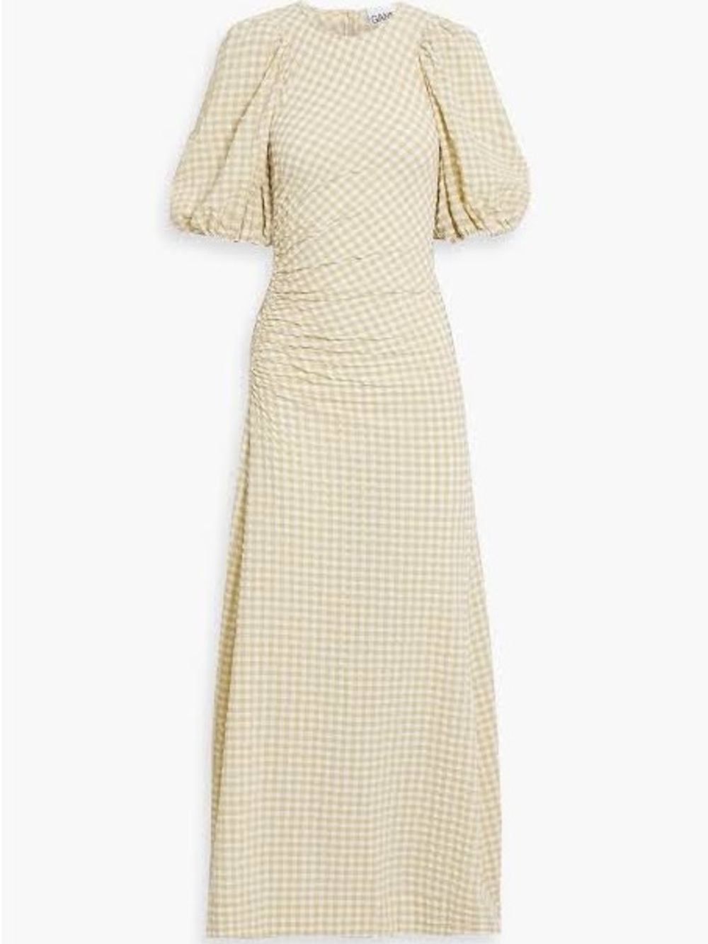 Ganni Cream Seersucker Puff-Sleeve Maxi Dress